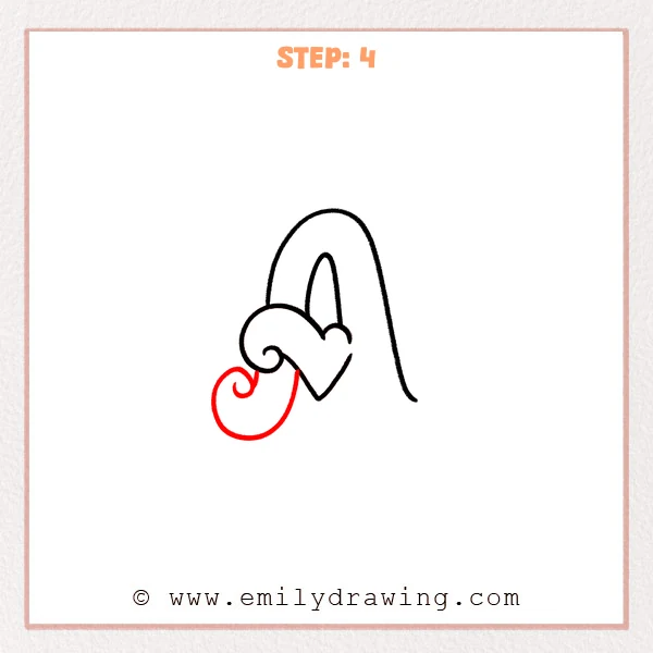 how to draw a fancy letter a - A fancy letter A with a heart flourish, now extended with a large lower-left spiral loop that curls back inward.